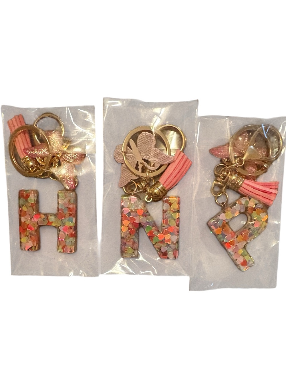 Pink Letters Initial Key Ring Bag Charm Keychain